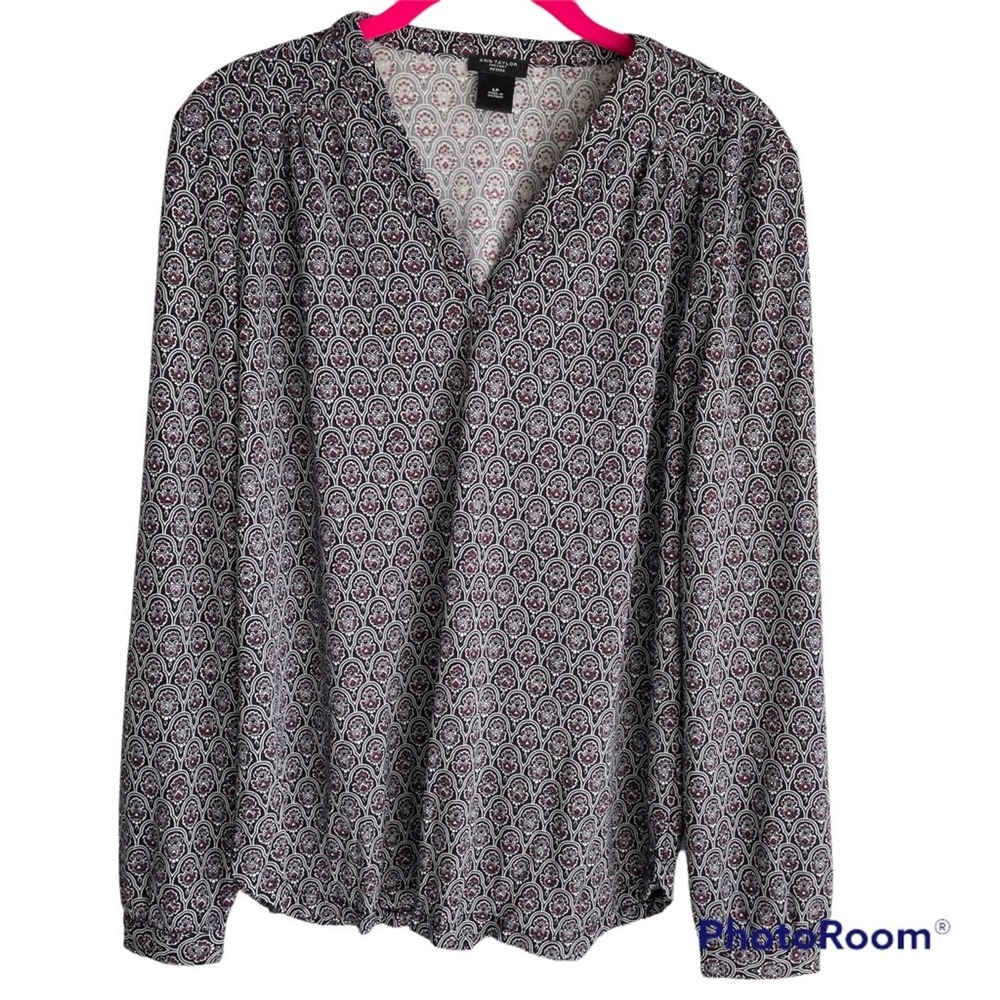 Ann Taylor Factory Petites Womens Black Career Peasant Top Blouse, LP‎